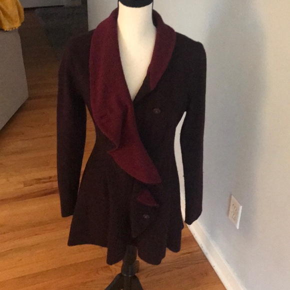 Anthropologie Sweaters - Anthropologie Burgundy 100% Wool Button Sweater S